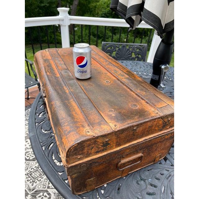 Brick Red Chest/Trunk/Luggage - Mid 20th Century Vintage Metal Painted Trunk For Sale - Image 8 of 13