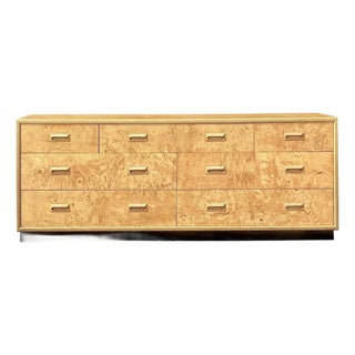 Vintage Henredon Burl Wood Dresser or Credenza Lowboy Chest of Drawers in Scene 2 Two Design For Sale