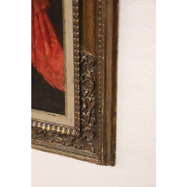 Italian School Artist, Young Woman Painter with Cardinal, Oil Painting on Cardboard, 19th Century, Framed For Sale - Image 14 of 17