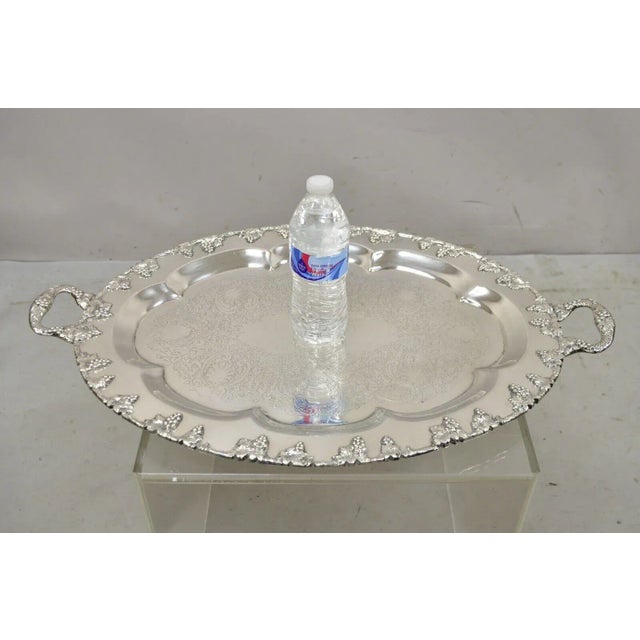 Vintage Sheffield Reproduction Victorian Style Grape Cluster Twin Handle Tray For Sale - Image 10 of 11