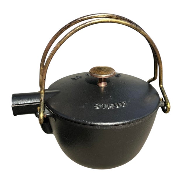 Metal Vintage Staub "La Théiére" French Cast Iron Teapot With Brass Handles For Sale - Image 7 of 10