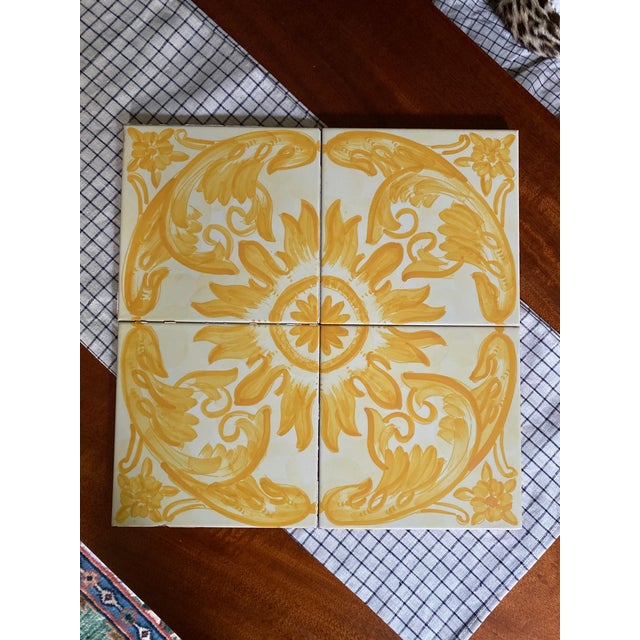 1960s Vintage Italian Terra-Cotta Hand Painted Glazed Tiles - Set of 4 For Sale - Image 5 of 8