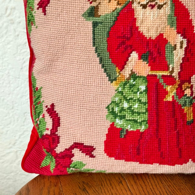 1980s 1970s Traditional Santa Needlepoint Pillow For Sale - Image 5 of 9