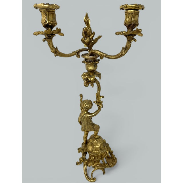 Late 19th Century Antique Gilt Bronze Ormolu Twin Light Candelabra Candlestick Clodion Grand Tour For Sale - Image 5 of 10