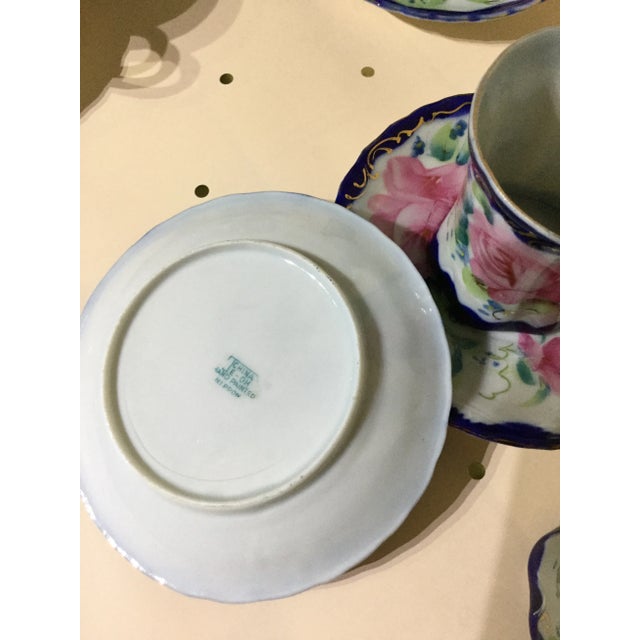 1900 - 1909 Antique Hand Painted Porcelain Nippon Chocolates Cups & Saucers - Set of 5 For Sale - Image 5 of 11