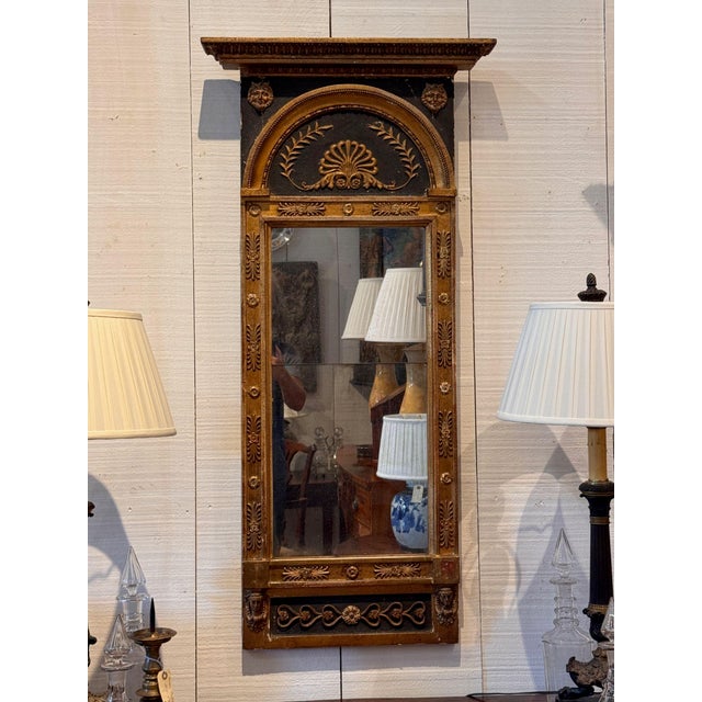 French French Empire Giltwood and Black Painted Pier Mirror For Sale - Image 3 of 8