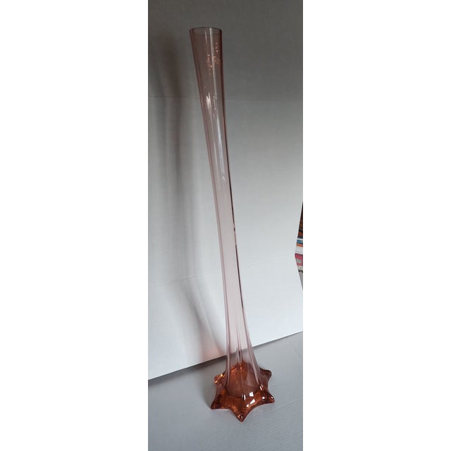Monumental 32" Cranberry Swung Art Glass Floor Vase, Optic Ribbed Star Foot, MCM For Sale - Image 9 of 11
