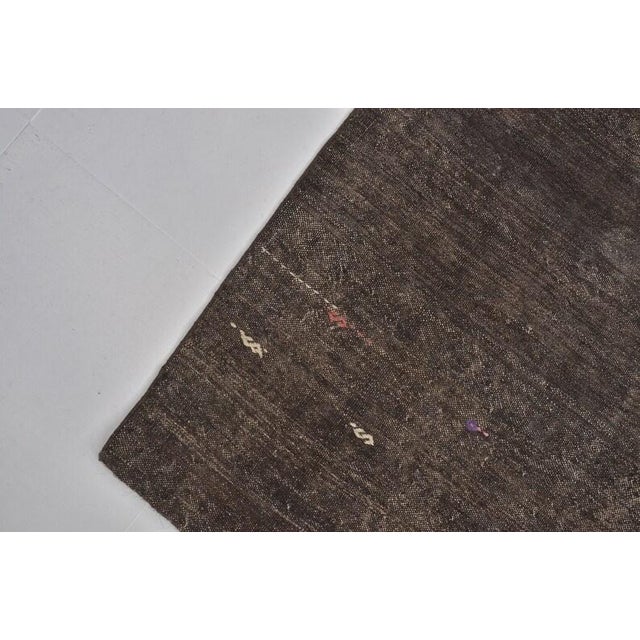 Authentic Vintage Turkish Runner, Dark Charcoal Minimalist Wool Textile For Sale - Image 4 of 10