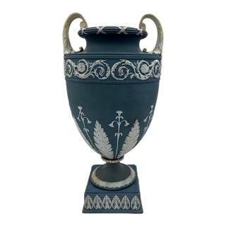 Rare Late 18th Century Antique Wedgwood Urn in Pale Blue and on a Pedestal Base For Sale