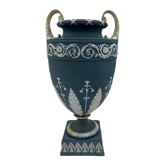 Rare Late 18th Century Antique Wedgwood Urn in Pale Blue and on a Pedestal Base For Sale