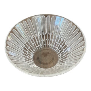 Vintage Lalique Crystal Feather Ears of Wheat 10" Diameter Centerpiece Bowl France For Sale