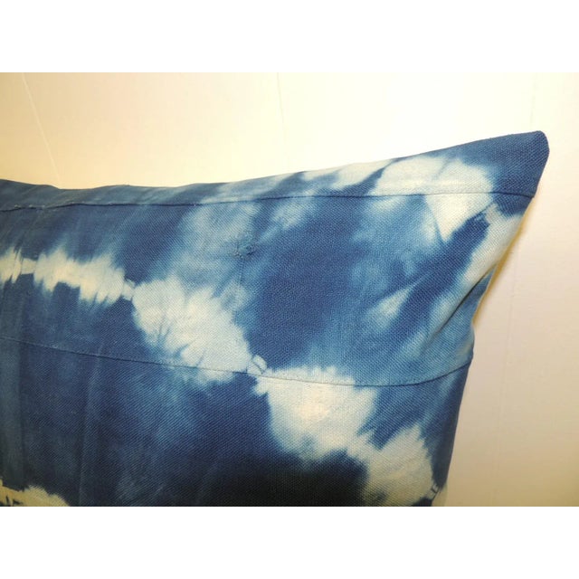 African African Blue and White Shibori Pattern Square Decorative Pillow For Sale - Image 3 of 4