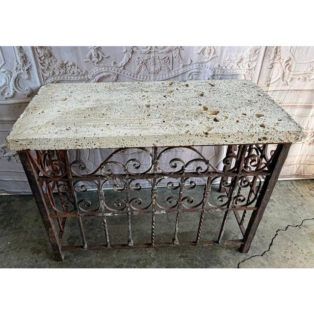 Mid 20th Century Spanish Revival Console Table - Fossilized Stone Top For Sale - Image 5 of 17