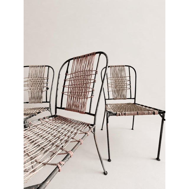 Mid-Century French Wrought Iron and Woven Cord Patio Chairs, 1950s, Set of 4 For Sale - Image 14 of 17