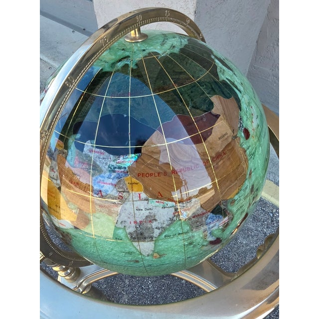 Gemstone Gemstone Globe on Brass Stand With Compas in Base. For Sale - Image 7 of 14