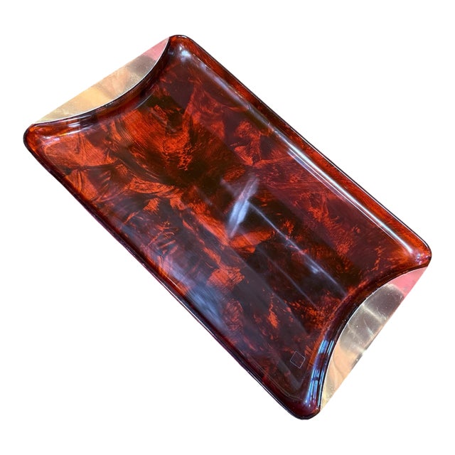 Italian Tortoiseshell Lucite and Brass Tray, 1970s For Sale
