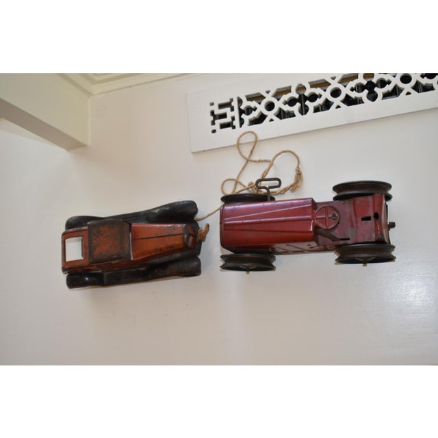 Farmhouse Early 1900s Collectable Pressed Steel Child’s Model Tractor and Car- Set of 2 For Sale - Image 3 of 9