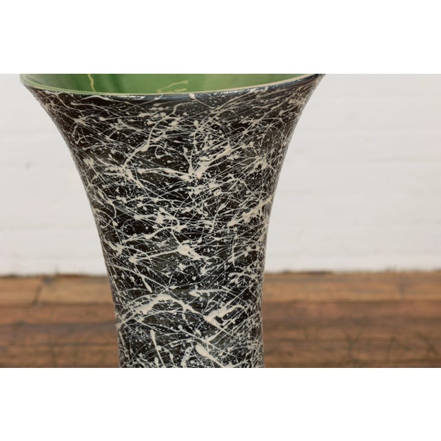 Tall Prem Collection Artisan Made Black and White Vase with Dripping Décor For Sale - Image 11 of 12