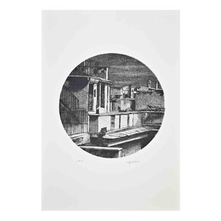 Sigfrido Oliva, Oval Cityscape, Etching, 1980s For Sale