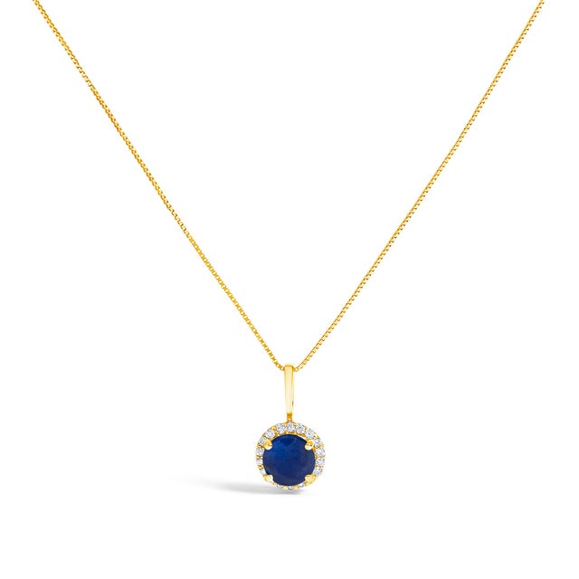 10K Yellow Gold Blue Sapphire and 3/8 Cttw Diamond Halo Jewelry Set (Earrings, Pendant & Ring) For Sale - Image 4 of 6