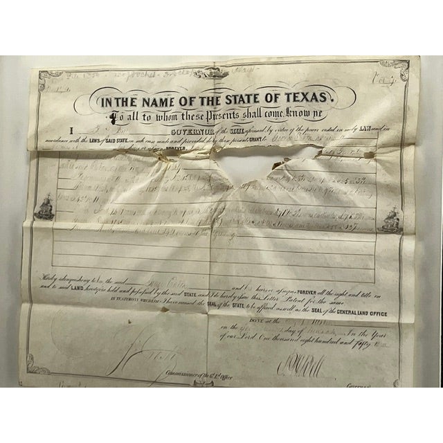 Antique Texas Land Grant 1853 For Sale - Image 4 of 6