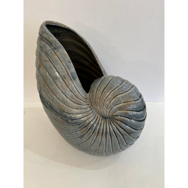 Ceramic Large Ceramic Grey Nautilus Shell Sculpture For Sale - Image 7 of 12