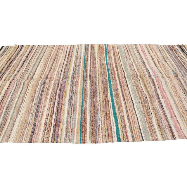 Mid 20th Century Decorative Vintage Striped Rag Rug For Sale - Image 4 of 7