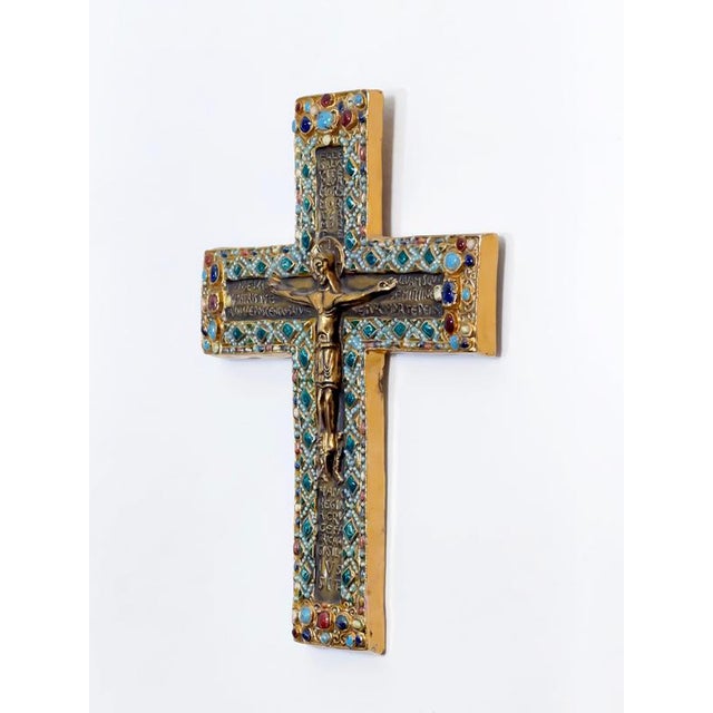 Ceramic Gilt Ceramic Byzantine Crucifix by Marc Roussel, Vallauris, 1962 For Sale - Image 7 of 12