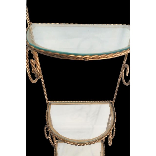 Vintage Tall Hollywood Regency Twisted Braided Tassel 4 Glass Wall Shelf Etagere For Sale In West Palm - Image 6 of 7