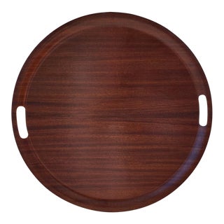 1960s Solid Round Danish Rosewood Serving Trays With Carved Out Handles For Sale