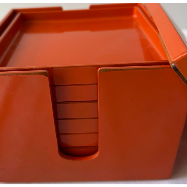 Vintage Japanese Orange Lacquerware Coaster Set - 6 pcs with Box For Sale - Image 9 of 9