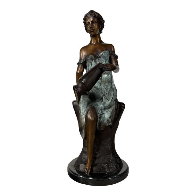 Bronze Neoclassical Sculpture, Woman With Vessel - 24" H For Sale