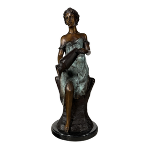 Bronze Neoclassical Sculpture, Woman With Vessel - 24" H