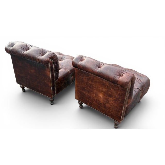 Brown Pair of Chesterfield Leather Slipper Chairs For Sale - Image 8 of 9