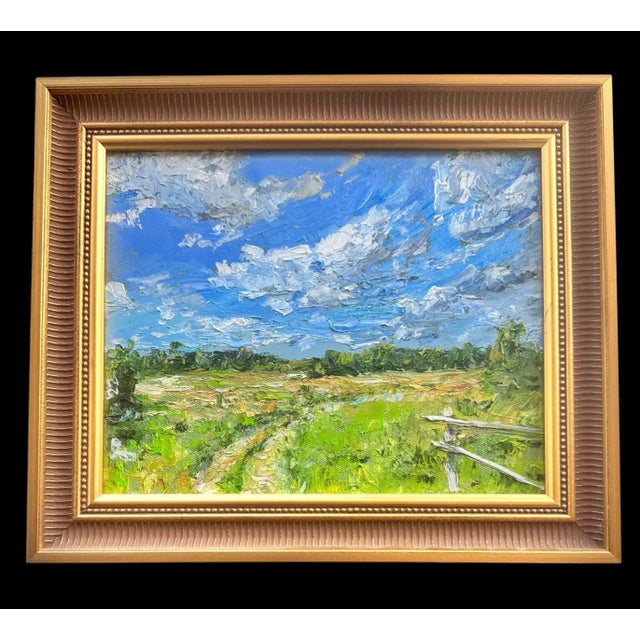 Landscape Painting Plein Air Gilt Wood Frame Oil on Canvas For Sale - Image 9 of 10