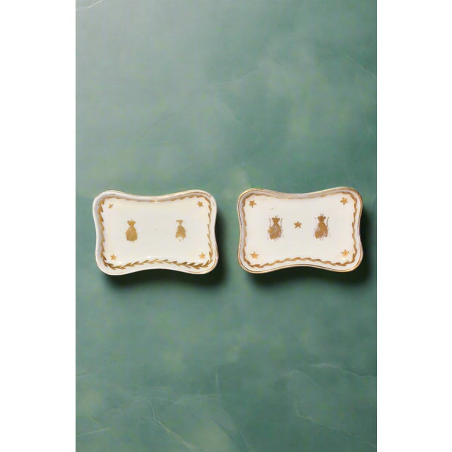 French Pair of Napoleon Bee Porcelain Trinket Dishes For Sale - Image 4 of 5