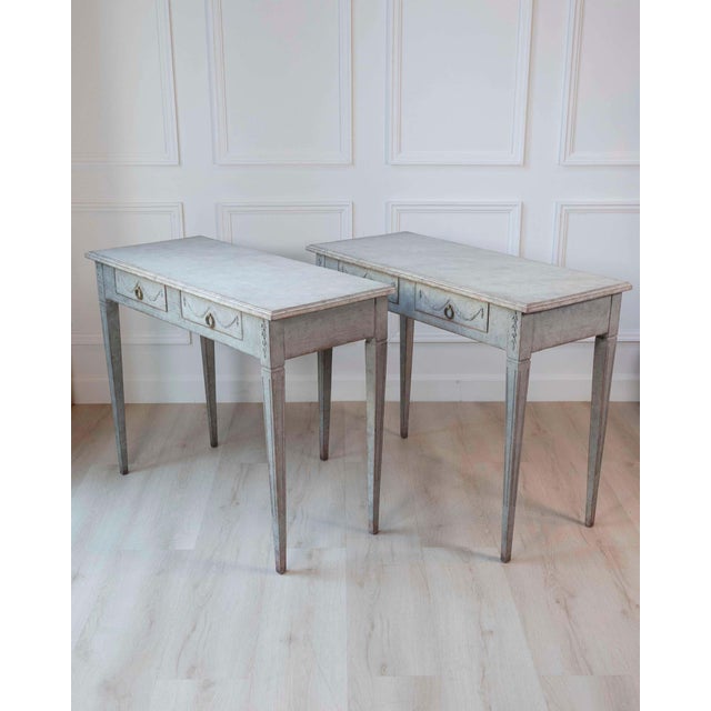 Pair of 19th Century Swedish Gustavian Painted Console Tables For Sale - Image 12 of 14