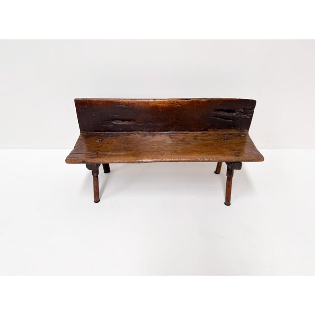 Brutalist Small Antique Wooden Bench with Backrest, 1800s For Sale - Image 3 of 14