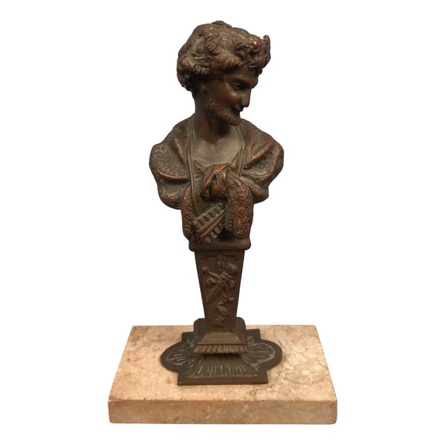 Vintage Bronze Sculpture Bust of a Man with Marble Base, 20th Century For Sale