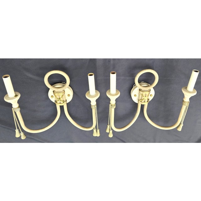 Hollywood Regency Fine Arts Lamps Brass & Marble Double Wall Sconce Lamps - a Pair For Sale - Image 3 of 18