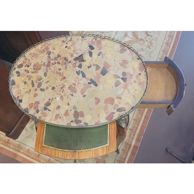 Fine Antique French Stone Top Marquetry Side Table For Sale - Image 9 of 15