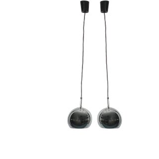 Chrome Sphere Pendant Lamps by Targetti, 1970s, Set of 2 For Sale