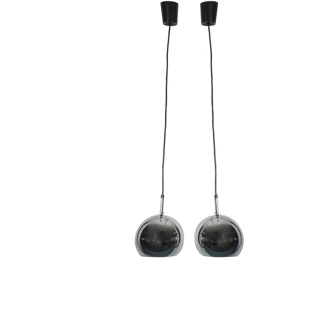 Chrome Sphere Pendant Lamps by Targetti, 1970s, Set of 2 For Sale