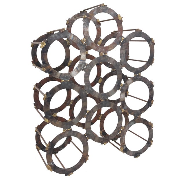 1960s Vintage 1960s Handmade Brutalist Welded Geometric Circle 9-Bottle Wine Rack Holder For Sale - Image 5 of 8