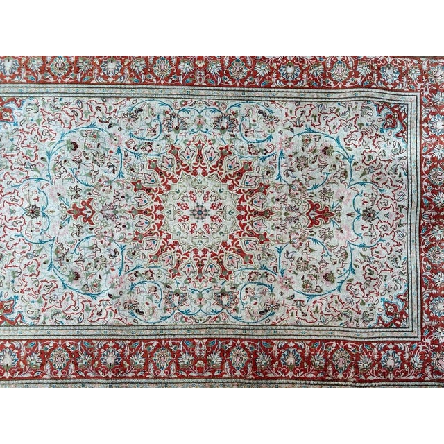Small Vintage Silk Qom Rug, 2000s For Sale - Image 3 of 17