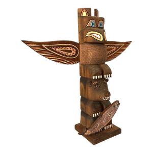 Tlinget Totem Pole Pacific Northwest Eagle Bear W Fish Hand Carved Cedar 17.75"