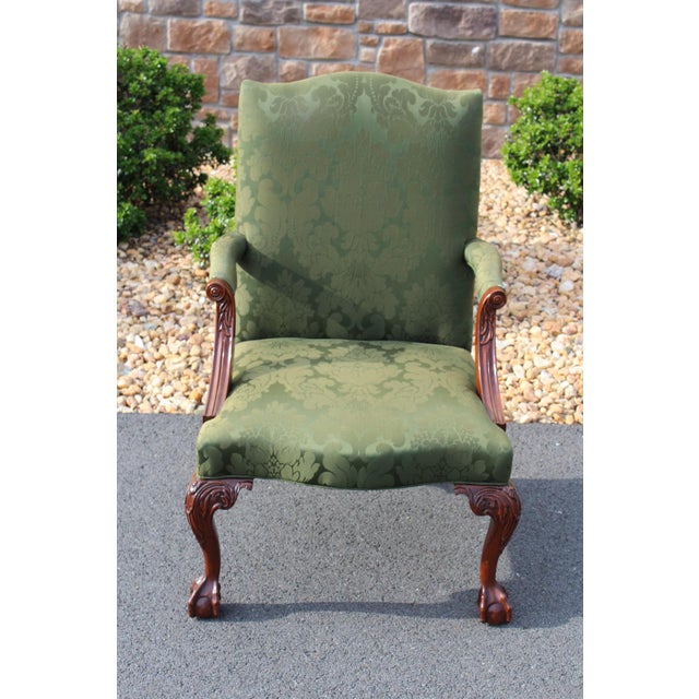 Southwood Mahogany Library Chair With Green Silk Upholstery For Sale - Image 14 of 18