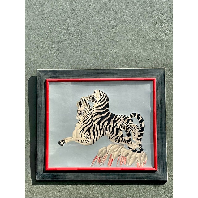 Wood Vintage MCM Original Zebra Print For Sale - Image 7 of 9