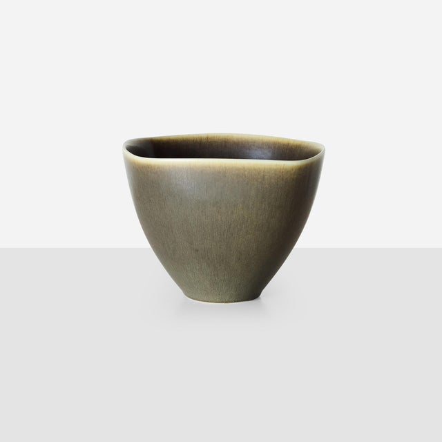 Mid-Century Modern Olive-Brown Ceramic Bowl by Palshus For Sale - Image 3 of 9