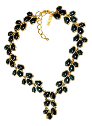 Oscar De La Renta Gold Plated Dark Resin Nugget Y Drop Statement Necklace